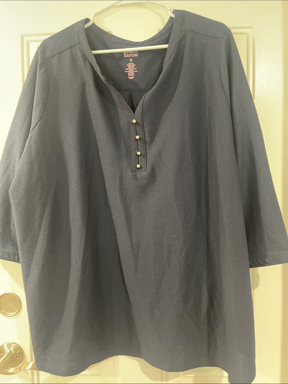 croft & barrow Navy Textured Henley Blouse with Gold Buttons
